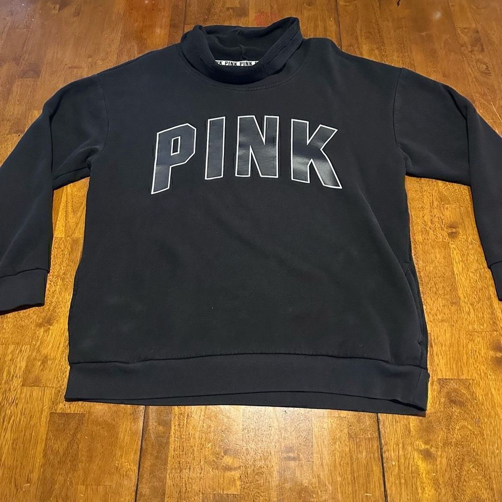Pink by Victorias Secret Womens Mock Neck Sweater Logo Pockets Size Small